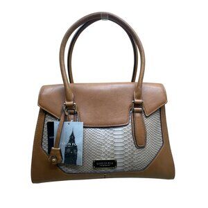 London Fog Women’s Brown Faux Leather Taupe Snake Print Tote Bag - New